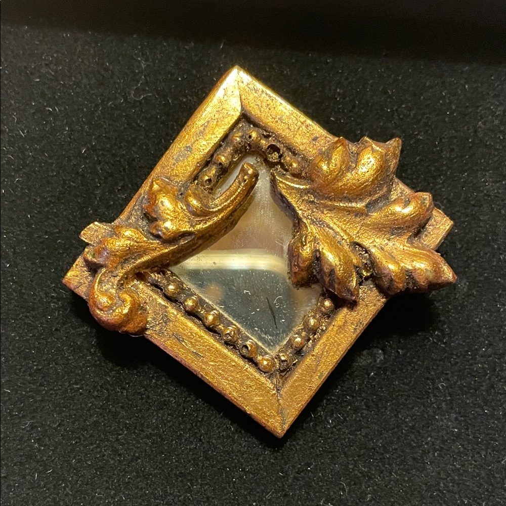 Art Nouveau Gold Leaf Mirror Brooch Pin Paris Artisan Signed